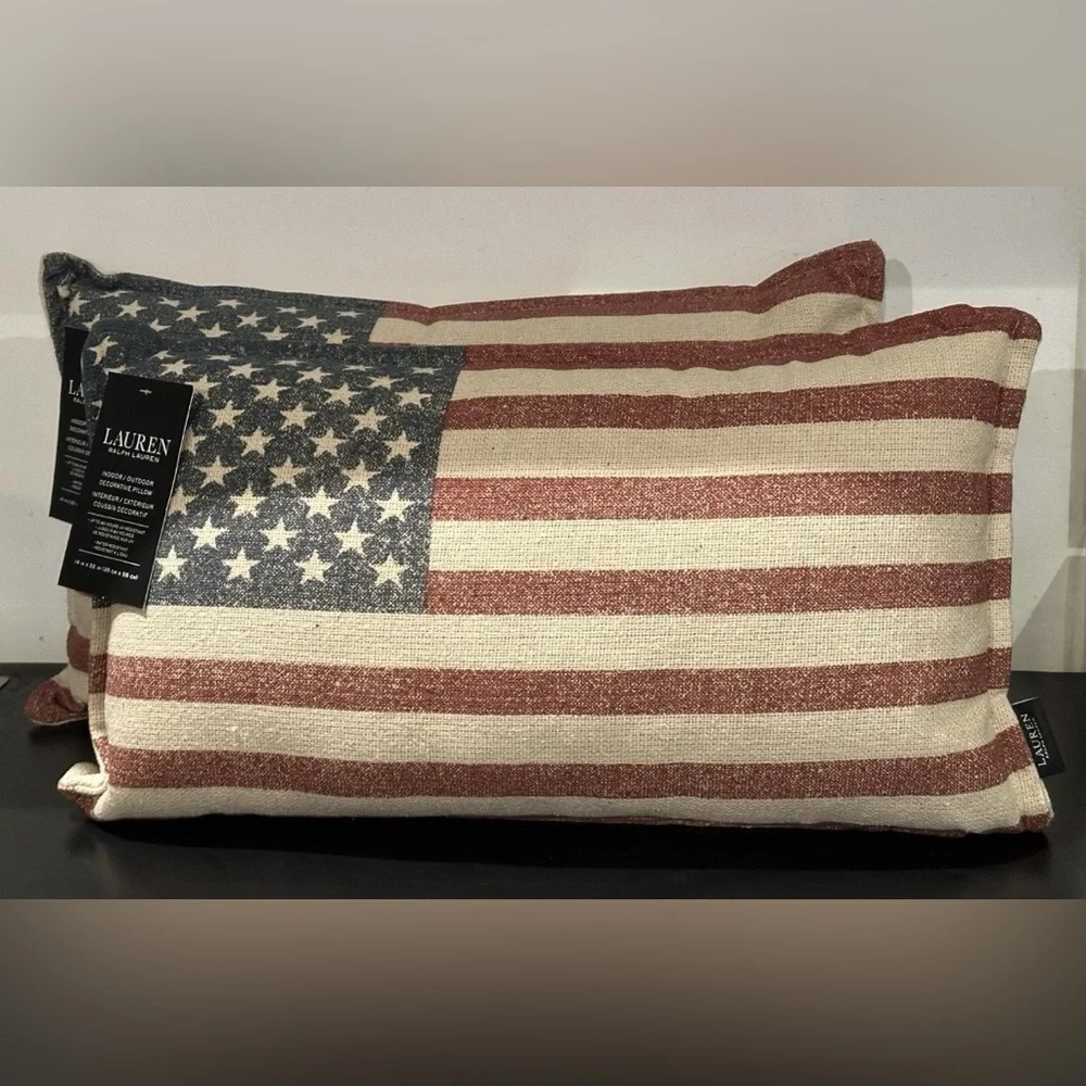 1 RALPH LAUREN USA FLAG PILLOW INDOOR OUTDOOR STARS STRIPES ALL WEATHER